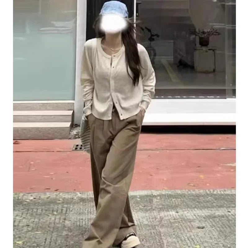 Autumn Long Sleeve Women Elegant Cardigan Sweater Slim Fit Solid Color O-neck Knitted Top Fashion Short Coat