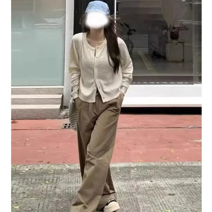 Autumn Long Sleeve Women Elegant Cardigan Sweater Slim Fit Solid Color O-neck Knitted Top Fashion Short Coat