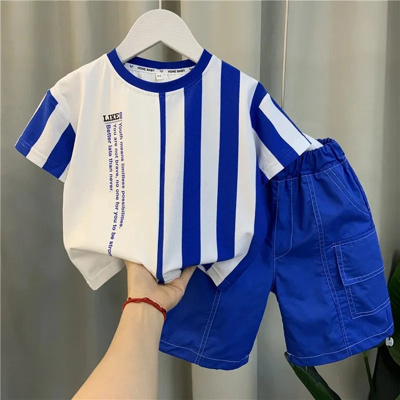 Summer Boy Clothing Suit New Children's Clothes Set Boys Short Sleeve T-Shirt Shorts 2 Piece Set Kids Sportswear Suit 2 4 6 8Y