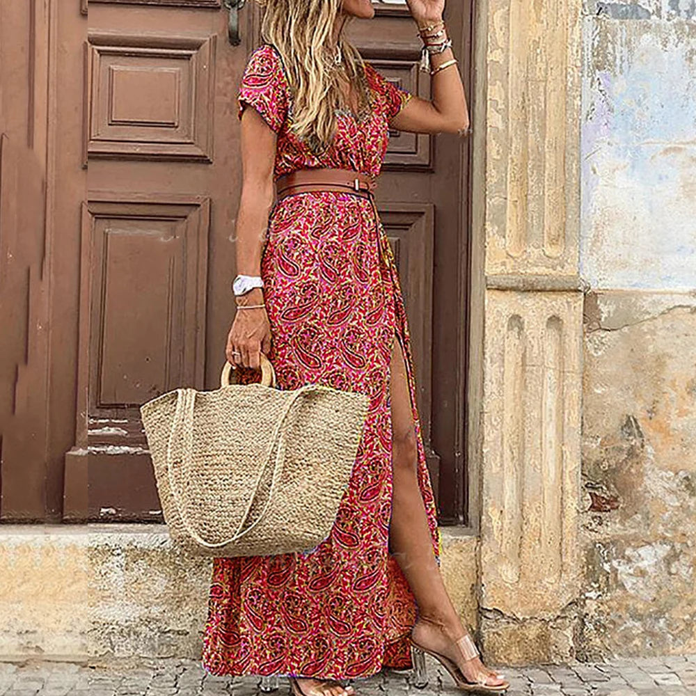 Long Dress for Women 2025 Summer Beach Bohemian Dresses Vestido Casual Robe Female Clothing Y2K Floral Skirt Elegant Maxi Dress