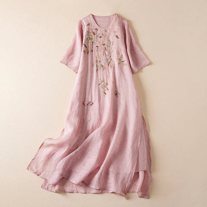 Summer Print Vintage Dresses For Women 2025 New Casual Long Thin Breathable Dress Femme Robe Office Lady Work Elegant Clothing