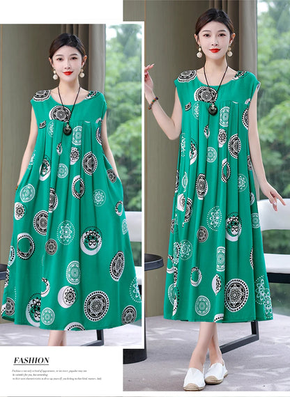New Fashion Summer Dress For Women Sundress 2025 Casual short sleeve dress Print Female O-Neck Robe Oversize Bohemian dresses