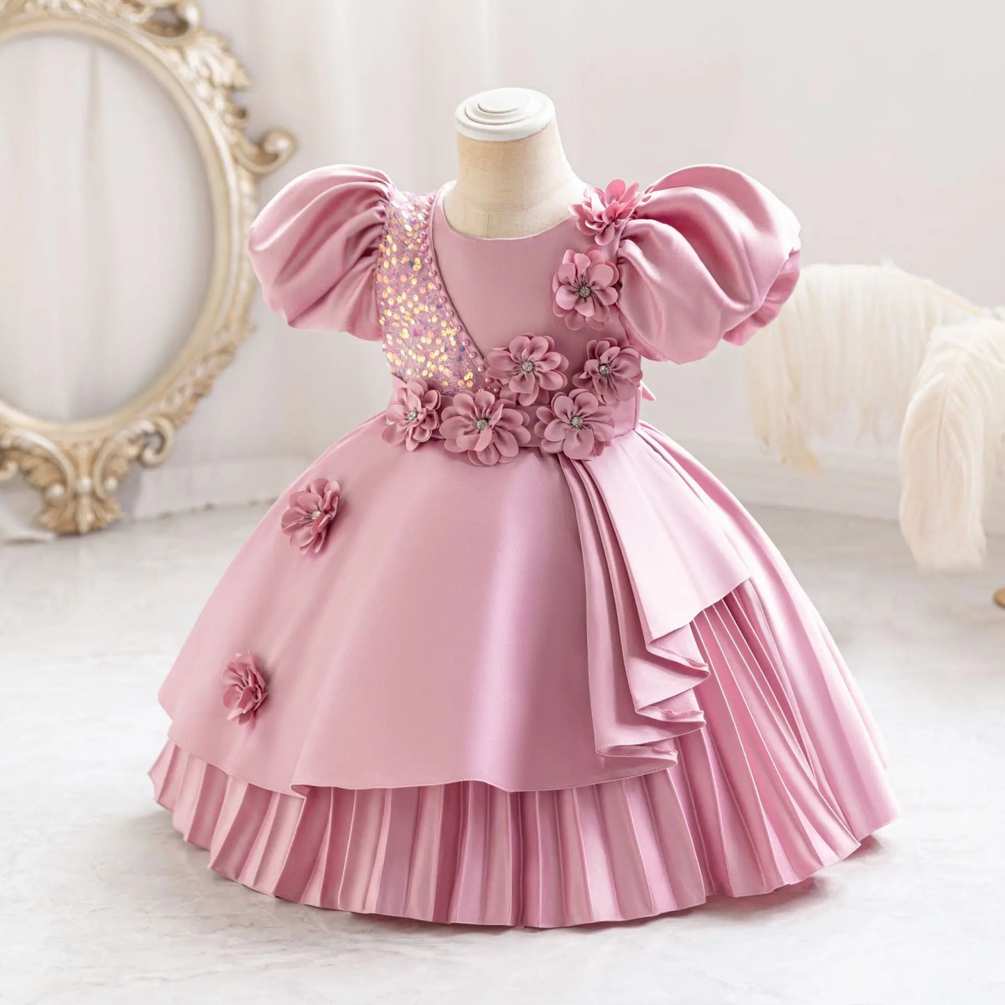 Elegant Party Dresses For Girls Sequined Flower Evening Princess Dress For Teens Children Birthday Formal Prom Performance Gown
