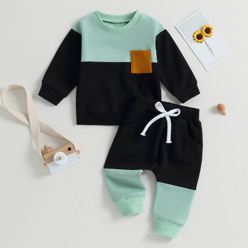 Baby Boys Fall Winter Clothes Long Sleeve Crewneck Sweatshirt and Pants 2PC Sweatsuit Casual Outfits for Toddlers