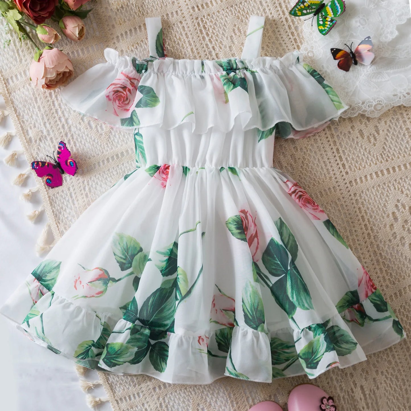Summer Dress Girls' Clothing Fashion Halter Chiffon Floral Princess Dress Children Dresses Baby One-Piece Holiday Daily Dress