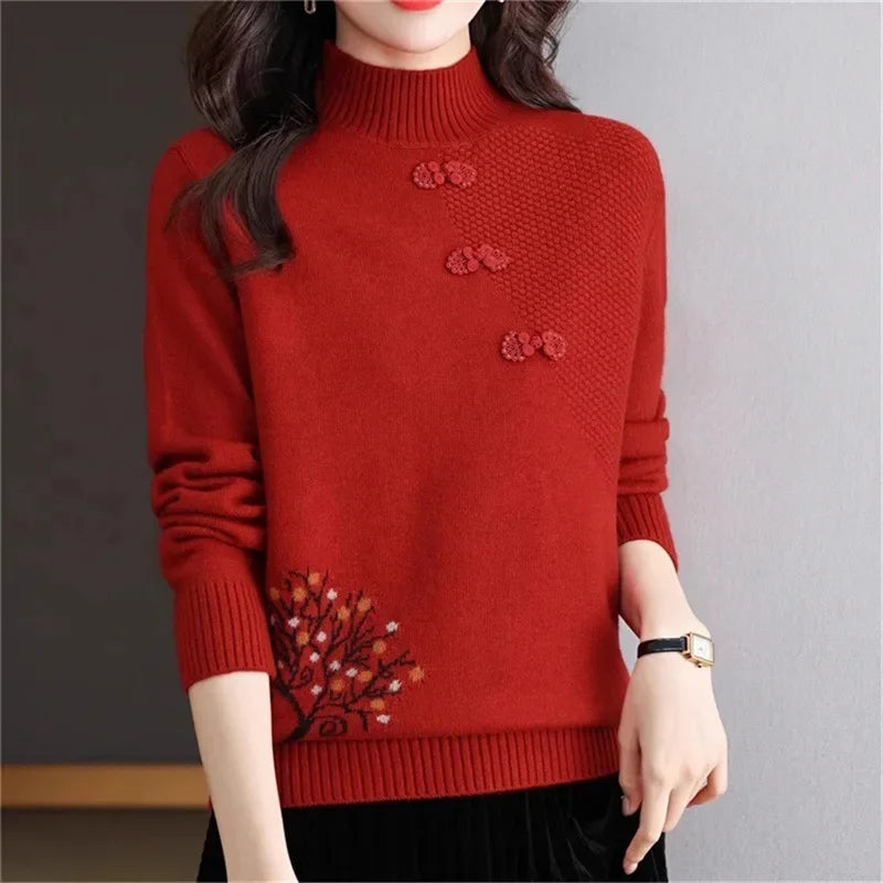 Autumn Winter Women Sweater Korean Fashion Warm Bottoming Shirts Half High Collar Basic Knitwear Solid Long Sleeve Pullovers