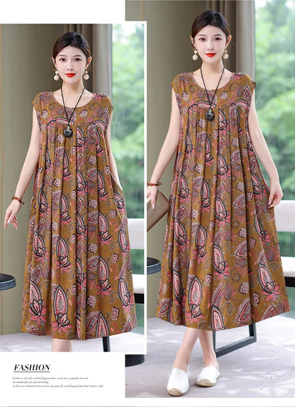 New Fashion Summer Dress For Women Sundress 2025 Casual short sleeve dress Print Female O-Neck Robe Oversize Bohemian dresses