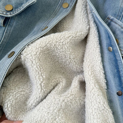 Winter Girls Thick Demin Coats Baby Plus Velvet Warm Outerwear With Belt Kids Princess Designed Long Jackets Children Clothes