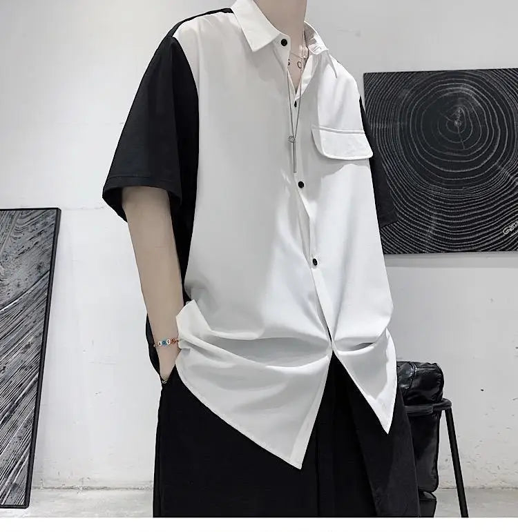 Summer Men Loose Short Sleeve Shirt Trendy High Street Stylish Top