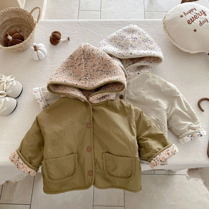 Kids Winter Jacket for Boy 1-6Y Girls Children's Coats Reversible Hooded Jacket Thickened Fleece Lined 2 Way Wear Warm Outerwear
