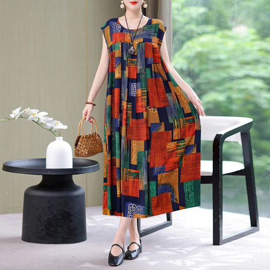 New Fashion Summer Dress For Women Sundress 2025 Casual short sleeve dress Print Female O-Neck Robe Oversize Bohemian dresses