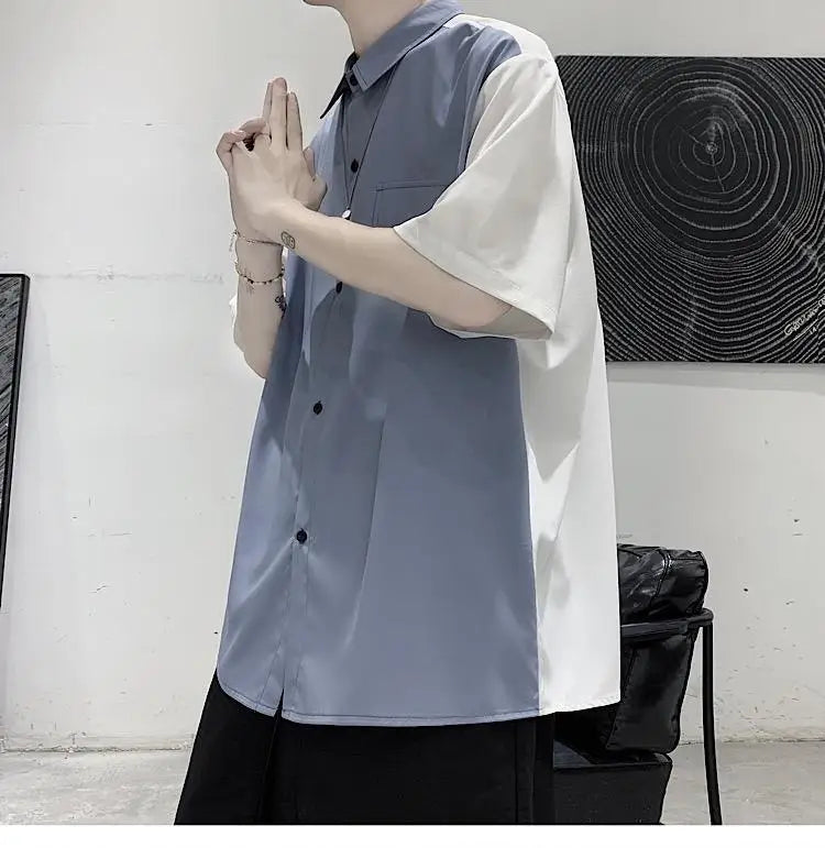 Summer Men Loose Short Sleeve Shirt Trendy High Street Stylish Top