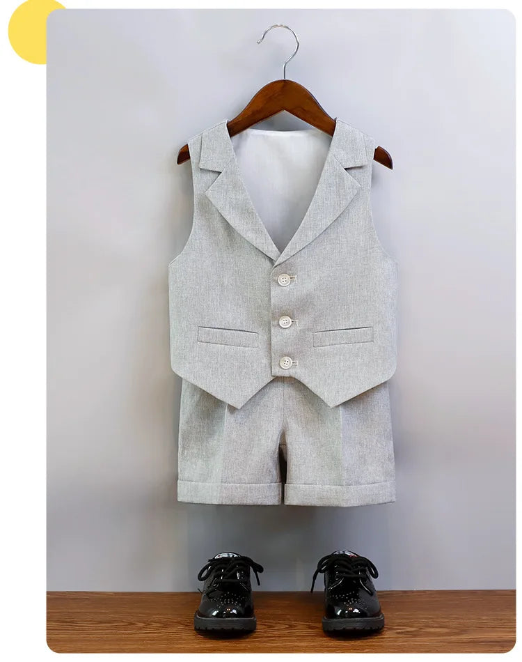 Boys Dressy Shorts Set Summer Elegant Vest Outfits for Kids School Performance Formal Wear Flower Boy Wedding Blazers Tuxedo