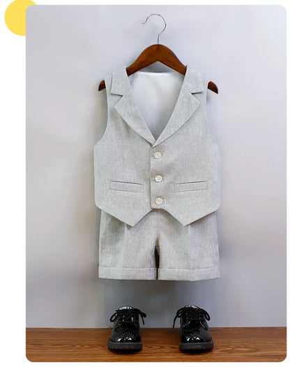 Boys Dressy Shorts Set Summer Elegant Vest Outfits for Kids School Performance Formal Wear Flower Boy Wedding Blazers Tuxedo