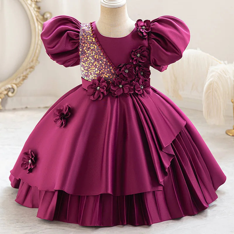 Elegant Party Dresses For Girls Sequined Flower Evening Princess Dress For Teens Children Birthday Formal Prom Performance Gown