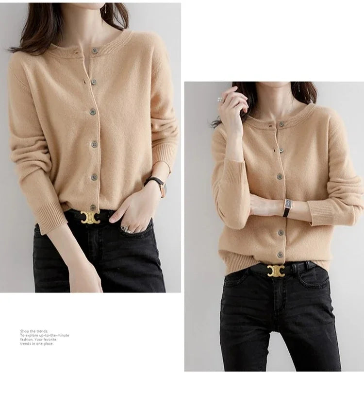 Women Autumn Winter Single-Breasted O-Collar Cardigan Vintage Long Sleeve Knitting Sweaters Casual Loose Versatile Streetwear