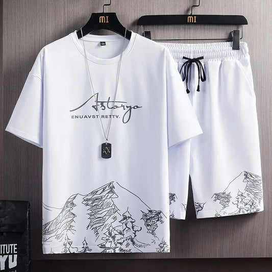 Summer Clothes For Men 2 Piece Men Set Short Sleeve Tshirt Shorts Set Men Fashion Clothing Printing Pattern Slim Tracksuit
