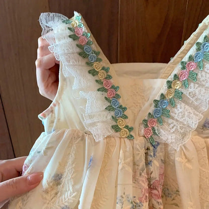 Girls' summer dress 2025 new style children's baby princess western-style French floral vest dress