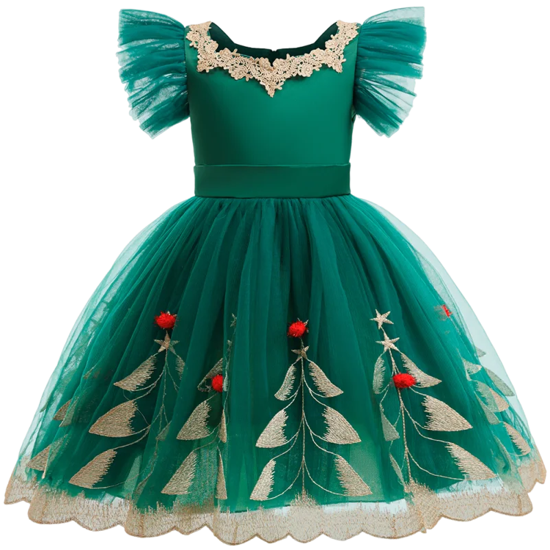 Girl Party Dress Wedding Prom  Children Christmas Princess Dress Green Ball Gown Children Birthday Party Dress 1 2 3 4 5 6 years