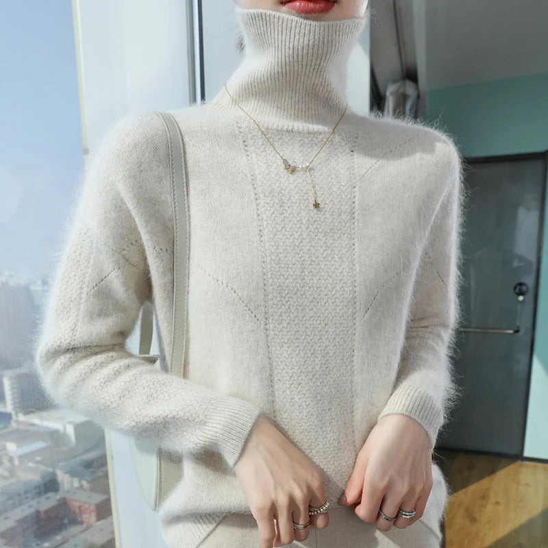 2024 Autumn and Winter Women's Dress 100% Mink Cashmere Sweater Turtleneck Knitted Long Sleeve Thick Warm Pullover Fashion Top