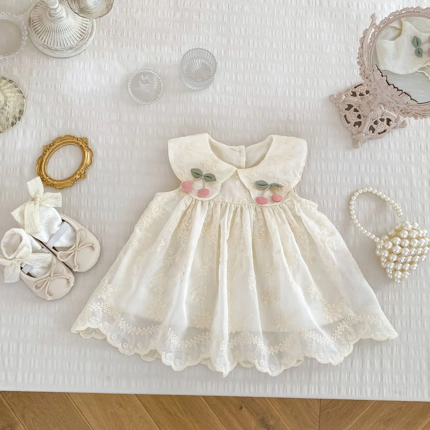 New Summer Dress for Girls, Sweet Flower Embroidered Princess Skirt, Lotus Leaf Edge Sleeveless Tank Top Skirt for Baby Girls