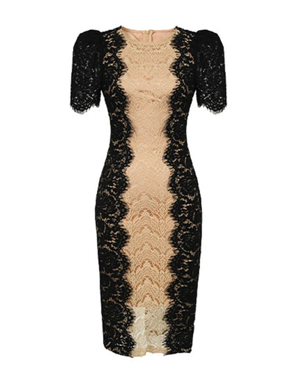 Fashion Summer Elegant Evening Dress For Women Lace Chic Short Sleeve Slim Midi Party Gown Mujer Stretchy Vestido Street Clothes