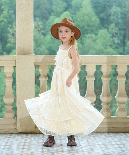 Summer Dress Girls Lace Flower Embroidery Dress Backless Toddler Bohemian Long Dress For Kids Birthday Wedding Party Beach Wear