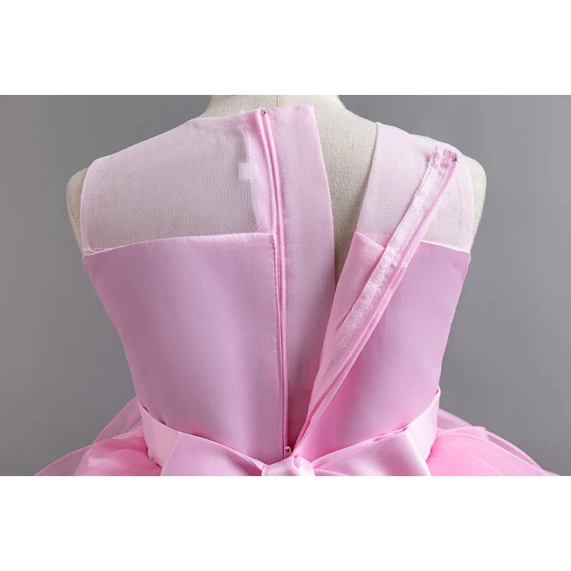 Girls Party Dress with Train, Puffy Cake Dress for Birthday & Flower Girl, Elegant Princess Gown for Host & Special Events