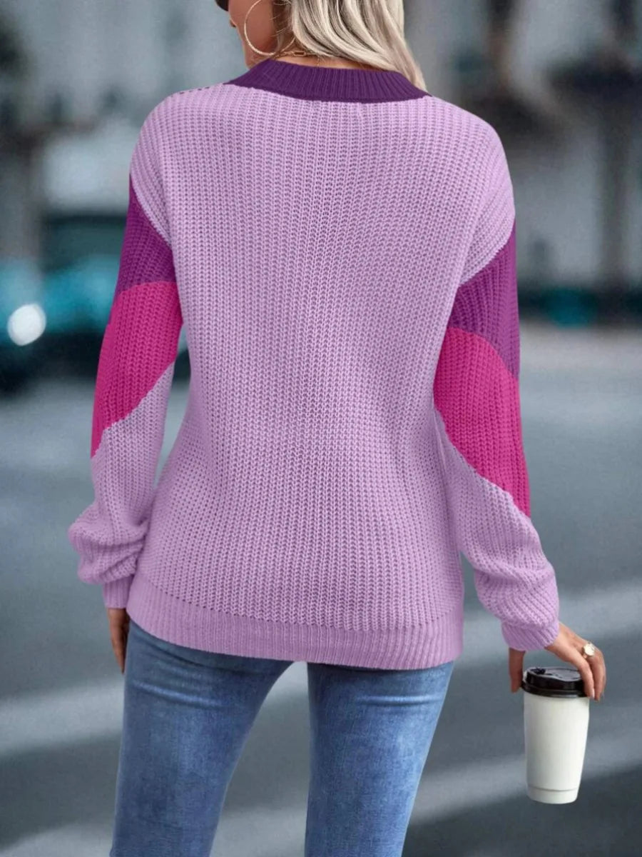 Knit Sweaters Women Jumpers Striped Print Round Neck Streetwear Pullover Top Casual Long Sleeve Warm Sweater Autumn Winter