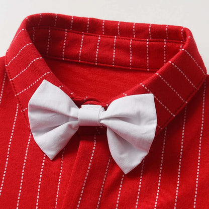 Baby Boys Summer Short Sleeve Lapel Bow Tie Romper with Suspender Shorts Beret Christening Birthday Wedding Party Gentlemen Suit