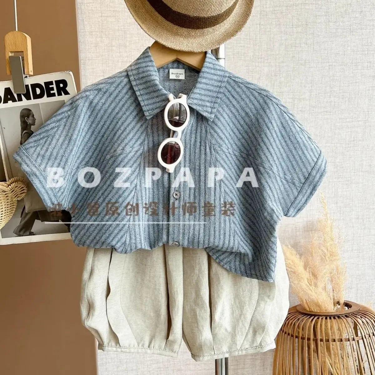 Boys Summer Clothes set 2025 New Handsome and Simple Striped Short Sleeved Shirt Shorts Casual Wear Loose Calf-Length Pant 2-10Y