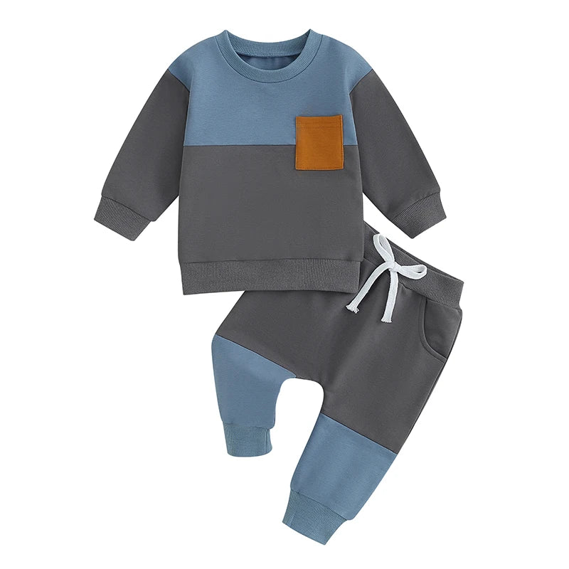 Baby Boys Fall Winter Clothes Long Sleeve Crewneck Sweatshirt and Pants 2PC Sweatsuit Casual Outfits for Toddlers