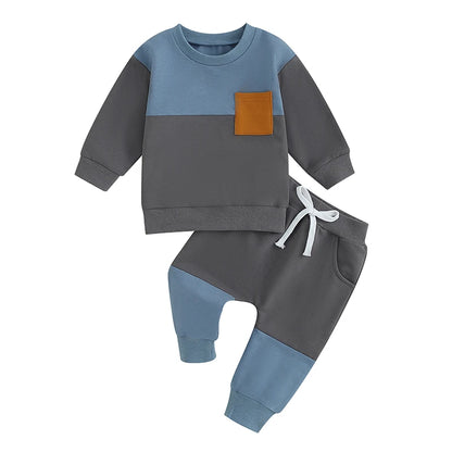 Baby Boys Fall Winter Clothes Long Sleeve Crewneck Sweatshirt and Pants 2PC Sweatsuit Casual Outfits for Toddlers