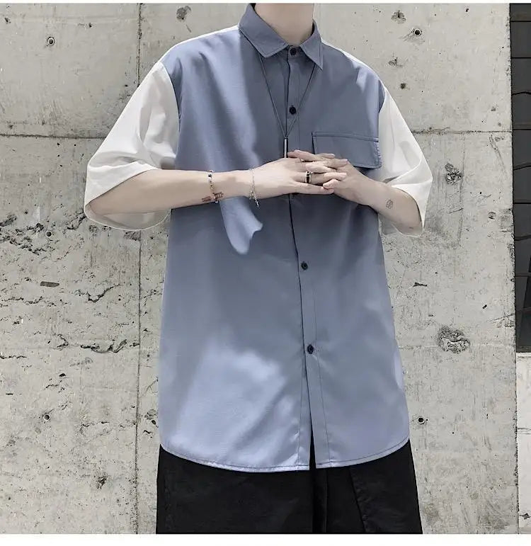 Summer Men Loose Short Sleeve Shirt Trendy High Street Stylish Top