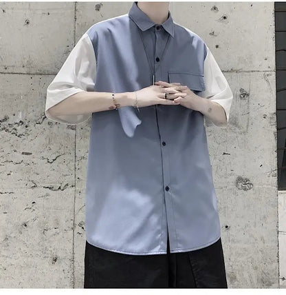 Summer Men Loose Short Sleeve Shirt Trendy High Street Stylish Top