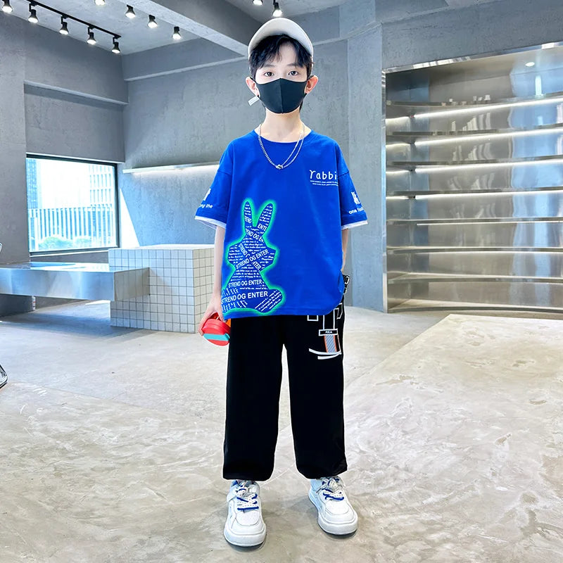 Boys Summer Clothing Set Children Short Sleeve Top + Mosquito-Repellent Pants Two Piece Set 2025 New
