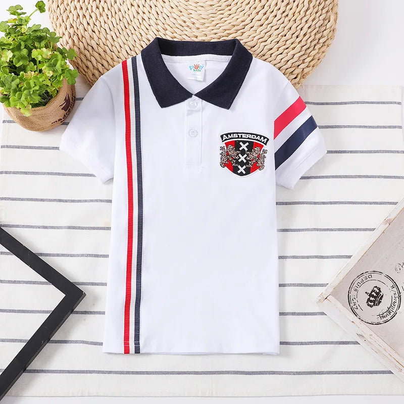 Boys Summer T-Shirt Short Sleeve Kids Polo Shirts for Boys Children Patchwork Tees Baby Tops girls Clothes for 3-7year Shirt Top