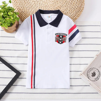 Boys Summer T-Shirt Short Sleeve Kids Polo Shirts for Boys Children Patchwork Tees Baby Tops girls Clothes for 3-7year Shirt Top