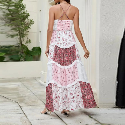 Women'S Spring/Summer Casual V-Neck Floral Printed Beach Midi Dresses Vestido Mujer Summer Dress Robe Femmes Dress Women