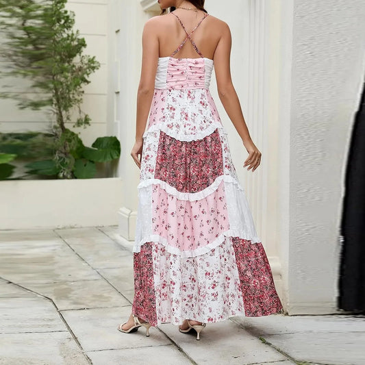 Women'S Spring/Summer Casual V-Neck Floral Printed Beach Midi Dresses Vestido Mujer Summer Dress Robe Femmes Dress Women