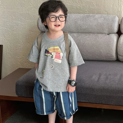 Summer Boys Clothes 2-7Y Kids Cool T Shirt And Denim Shorts Kids Clothing Set Children Outfit