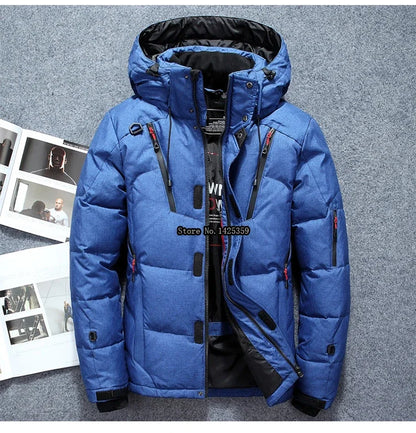 -20 Degree Winter Down Coat Men White Duck Down Parkas Jacket Mens Thick Warm Snow Parka Jacket Overcoat Windbreaker Warm Parkas
