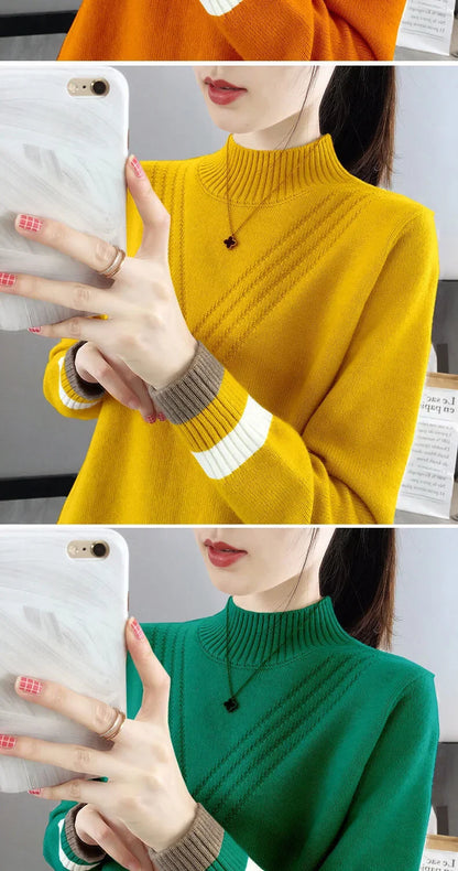 Loose Women's Half-High Collar Knitwear Sweater Inner Wear Base Shirt Autumn Winter New Style Outerwear Top Female Fashion