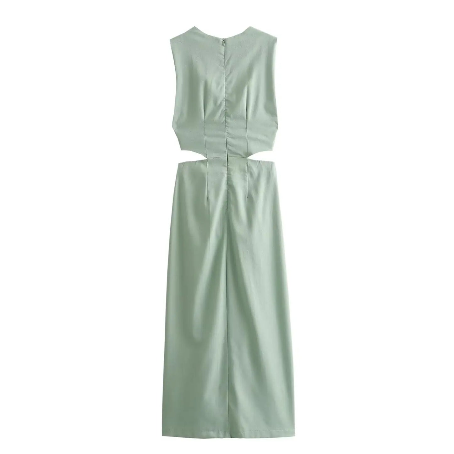 Summer Dress For Women 2024 Solid Waist Hollow Out O-Neck Sleeveless Slit Long Dresses Wild Casual Beach Woman Even Dress