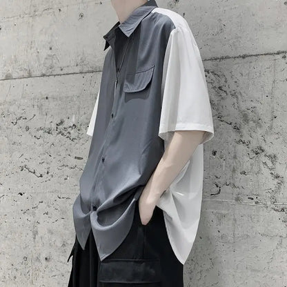 Summer Men Loose Short Sleeve Shirt Trendy High Street Stylish Top