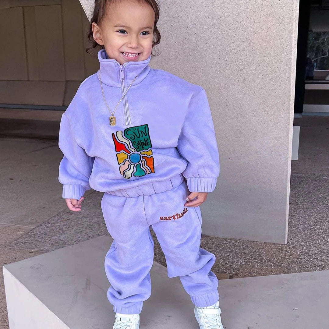 Winter Warm Boys Clothing Sets Thicken Half-Zip Fleece Jacket + Pant Baby Boy Tracksuit Kids Clothes Toddler Girl Clothes Outfit