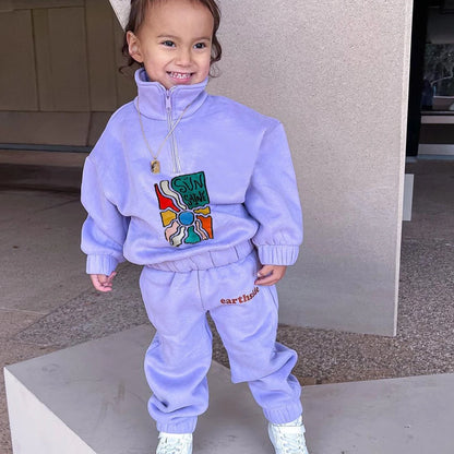 Winter Warm Boys Clothing Sets Thicken Half-Zip Fleece Jacket + Pant Baby Boy Tracksuit Kids Clothes Toddler Girl Clothes Outfit