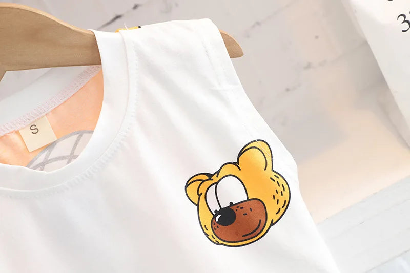 Boys Summer Children Vest Set New Boys Clothes Baby Cartoon Bear Sleeveless T-shirts Shorts 2pcs Casual Sport Sets