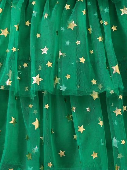 Girls' summer fashion and simplicity: five-pointed star printed cake dress, princess mesh puffy dress, cute halter dress