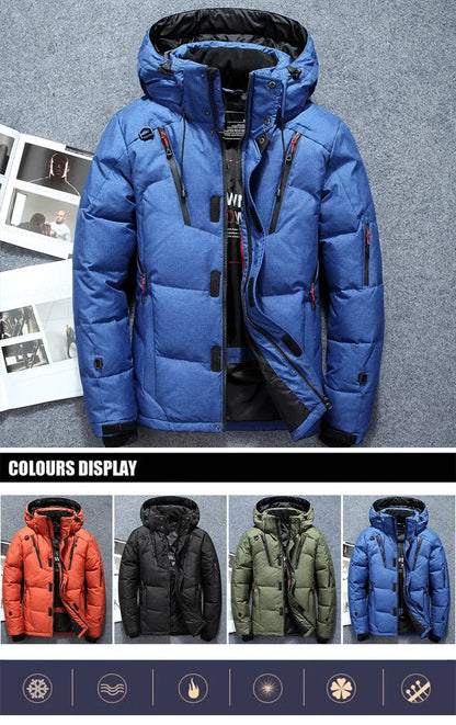 -20 Degree Winter Men White Duck Down Jacket Thick Warm Snow Coat Male Hood Windbreaker Down Parkas Outerwear Sportswear Puffer